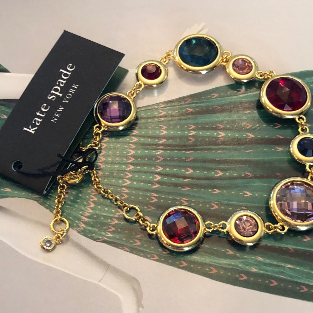 Authentic New with tag kate spade Gold-Tone Multistone Round Link Bracelet - Picture 3 of 7